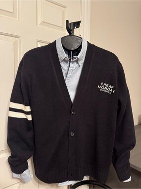 Cheap Monday Black Cardigan with White Sleeve Stripes